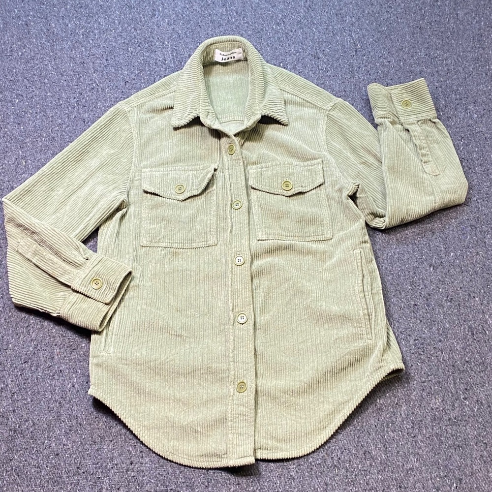 Reformation Jeans Corduroy Button Down Sz S Womens Green Utility Shacket Shirt